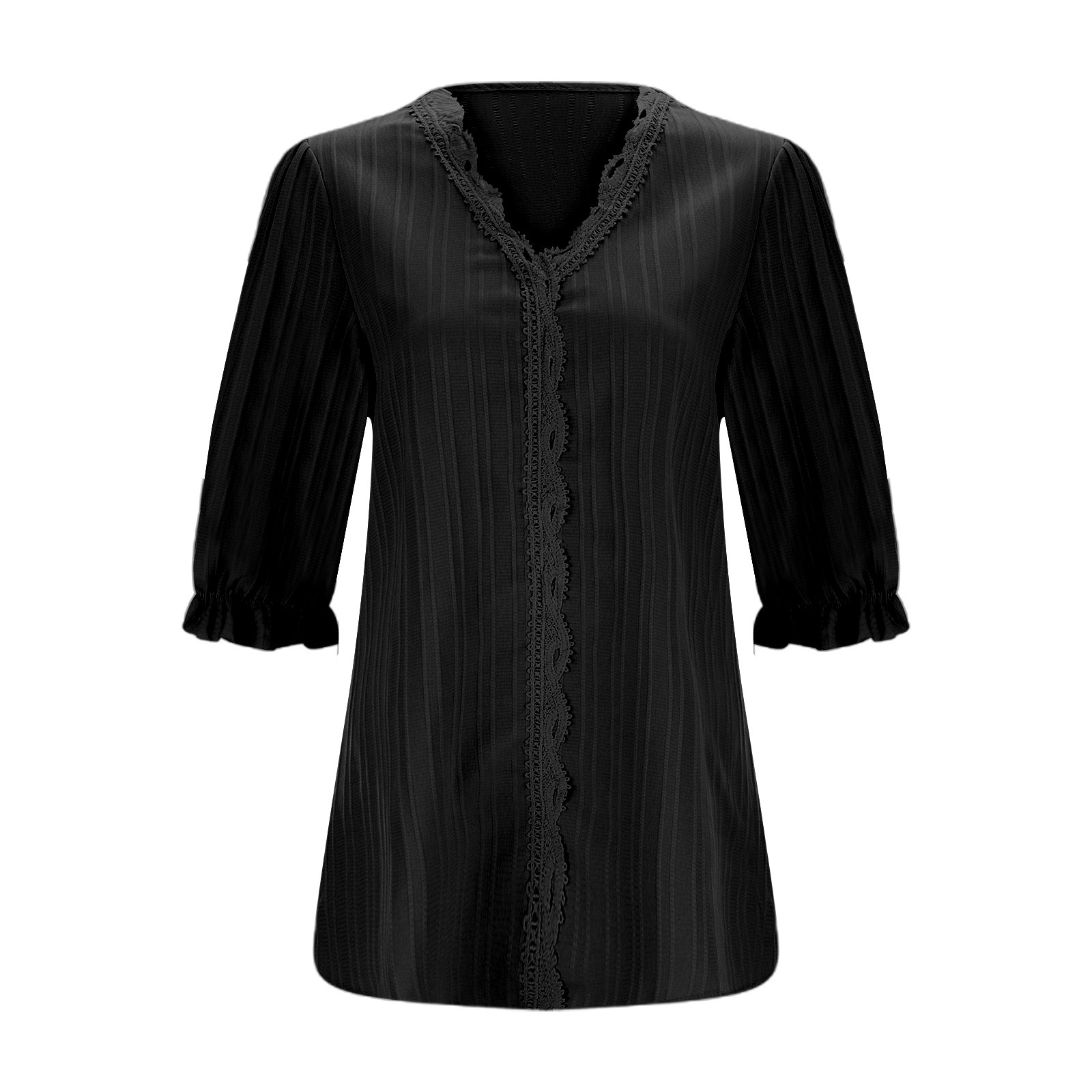 thumbnail image 4 of Blusa elegante de manga 3/4 con aberturas para mujer, primavera/verano: ropa de resort, moda europea, poliéster, corte holgado., 4 of 5